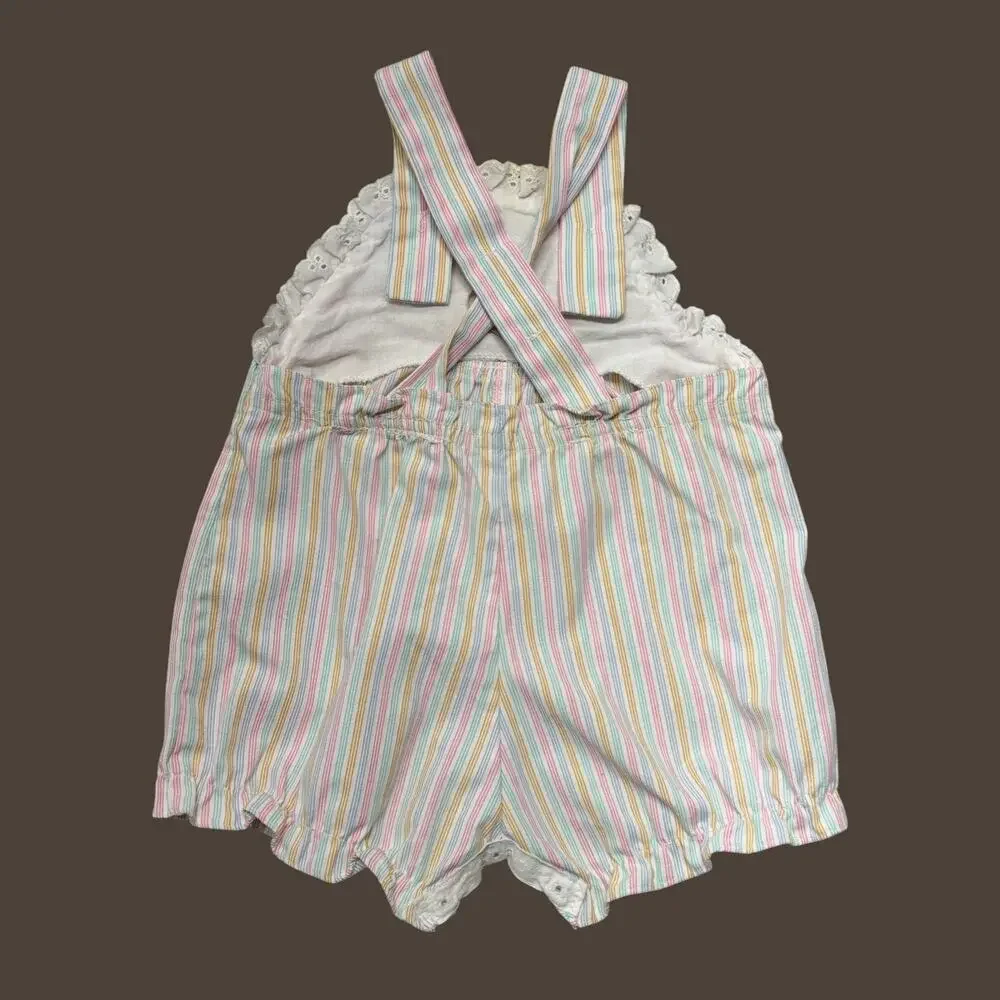 Vintage Tiny Tots Romper 12 months Baby Girl Pink Striped Jumpsuit Classic